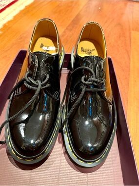 Dr. Martens Black Patent Leather 3-Eye Derby Shoes